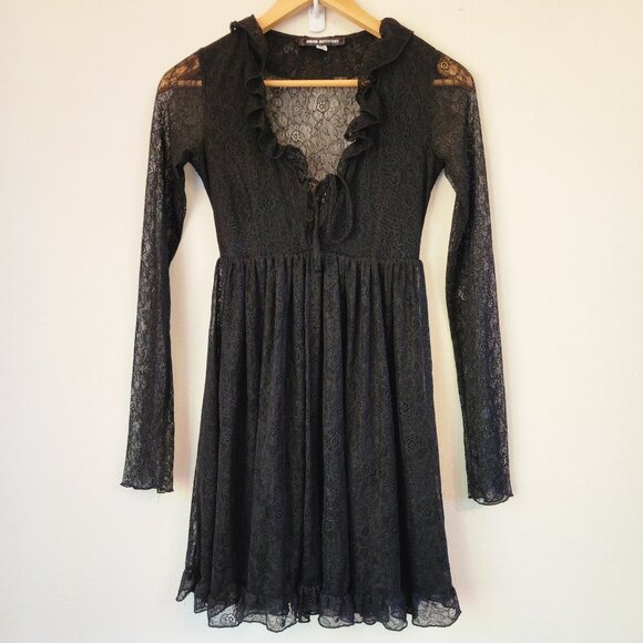 Urban Outfitters Long Sleeve Black Lace Keyhole Janet Mini Dress XS/TP Goth Punk - Picture 1 of 15